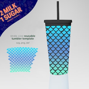 Envoltura para taza Strata de 22 oz ⟡ ESCAMAS DE SIRENA con ⟡ lugar para el nombre ⟡ Envoltura sin costuras ⟡ png ⟡ dxf ⟡ Archivos SVG para Cricut ⟡ Silhouette ⟡ Descargar ⟡ Cortar