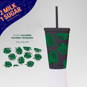 MONSTERRA ⟡ Envoltura sin costuras ⟡ Envoltura para vaso Strata de 16 oz ⟡ png ⟡ dxf ⟡ Archivos SVG para Cricut ⟡ Silhouette ⟡ Descargar ⟡ Hoja tropical floral