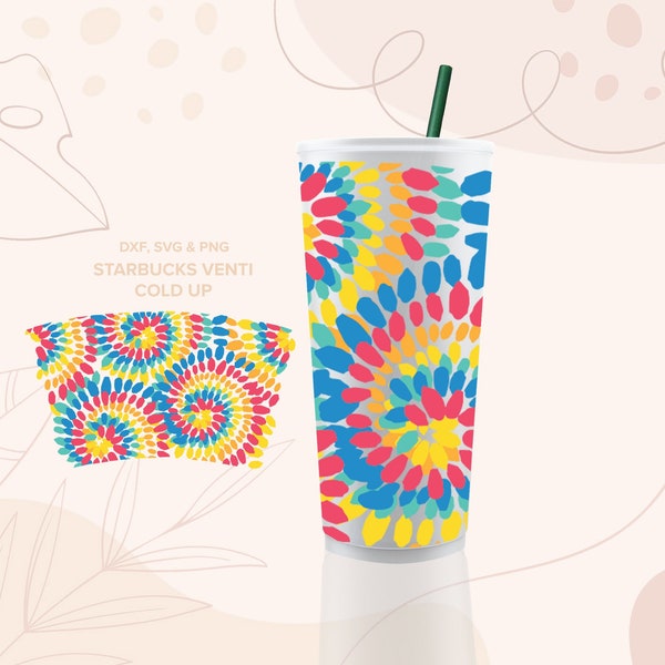 TIE DYE no hole ⟡ svg cut file ⟡ tie dye svg for Sbux cup ⟡ png dxf svg files for cricut ⟡ silhouette ⟡ rainbow ⟡ colourful