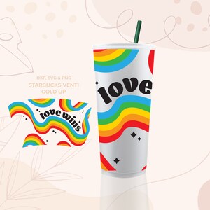 LOVE WINS sans trou Sbux venti cup wrap coupe fichiers png ⟡ pride svg, svg de la fierté gaie, lgbtq svg, svg arc-en-ciel ⟡ couper des fichiers pour lot cricut