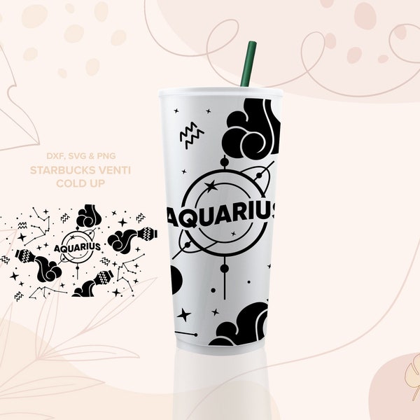 AQUARIUS no hole ⟡ svg cut file ⟡ aqua svg for Sbux cup ⟡ png dxf svg files for cricut ⟡ silhouette ⟡ star signs ⟡ zodiac horoscope