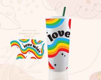 LOVE WINS no hole ⟡ Sbux venti cup wrap cut files png ⟡ pride svg, gay pride svg, lgbtq svg, rainbow svg ⟡ cut files for cricut bundle