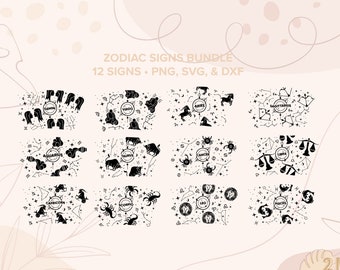 ZODIAC BUNDLE no hole ⟡ svg cut file ⟡ svg for Sbux cup ⟡ png dxf svg files for cricut ⟡ silhouette ⟡ star signs ⟡ zodiac horoscope