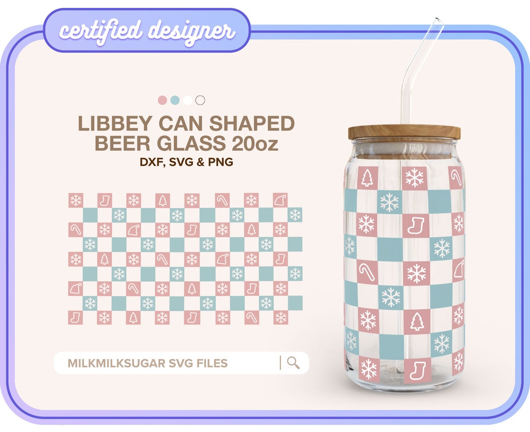 CHECKERED PATTERN SVG Wrap for Libbey 20oz Can Glass, Retro Cut Files ...