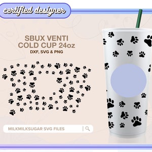 PAW PRINTS Full Wrap ⟡ SEAMLESS ⟡ 24oz Animal Venti Cup ⟡ Reusable ⟡ Svg ⟡ Png ⟡ Custom Cut file ⟡ Cricut ⟡ Silhouette ⟡ Cameo ⟡ DiY ⟡ Vinyl