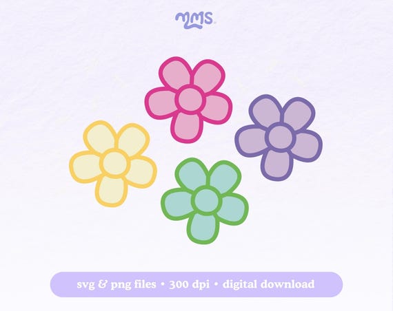 Bubble Flowers Svg, Groovy Flowers Svg, Retro Flowers Png, Flower Bundle, Cute Flower Clipart, Flower Png Bundle, Spring Floral Svg Cut File