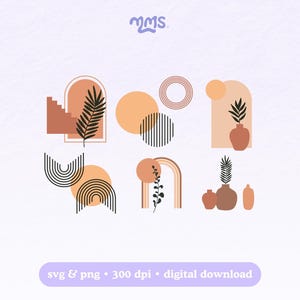 Boho Elements Clipart, Modern Abstract Boho Shapes Svg Png, Aesthetic Line Art Bundle, Minimalist Wall Art Icons Digital Download