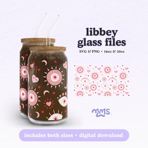 Libbey Glass Wrap Files, Valentine Evil Eye Hearts Design, Cute Glass Can Wrap 16oz 20oz, Svg Png image 1