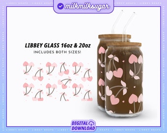 CHERRY HEARTS ⟡ valentines day hearts svg libbey 16oz beer can glass svg cut wrap file, svg wrap files for cricut, includes png, svg and dxf