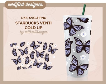 BUTTERFLY SVG For sbux Venti Cold Cup No Logo, Daisy Svg for 24oz Tumbler, Cricut Cut Files Including Dxf, Png & Svg