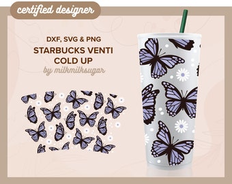 SCHMETTERLING SVG für sbux Venti Cold Cup kein Logo, Gänseblümchen SVG für 24oz Tumbler, Cricut Cut Dateien einschließlich Dxf, Png & SVG