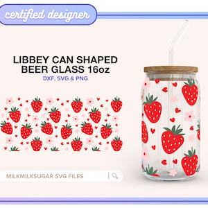 BERRY HEARTS SVG Wrap For Libbey 16oz Can Glass, Fruit Hearts Cup Svg, Libbey Glass Svg, Valentines Libbey Coffee Cup Cut File Dxf Png Svg