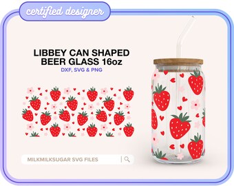 BERRY HEARTS SVG Wrap For Libbey 16oz Can Glass, Fruit Hearts Cup Svg, Libbey Glass Svg, Valentines Libbey Coffee Cup Cut File Dxf Png Svg