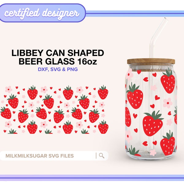 BERRY HEARTS SVG Wrap For Libbey 16oz Can Glass, Fruit Hearts Cup Svg, Libbey Glass Svg, Valentines Libbey Coffee Cup Cut File Dxf Png Svg