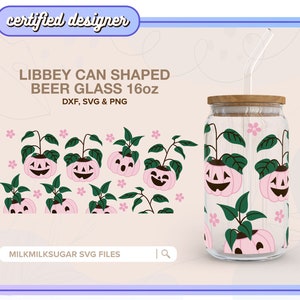 POMPOENPLANTEN SVG voor Libbey 16oz blikje glas, Boho Halloween Svg, herfst pompoen patroon, Cricut gesneden bestand inclusief dxf, png, svg