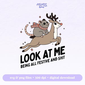 Citações engraçadas de Natal em arquivo SVG para Cricut, "Olha eu, todo festivo e gambá de merda" para adesivos, marcadores de página, camisetas e copos Libbey