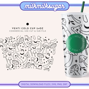 SVG MAGIK CHAMPIGNON pour tasses froides Venti 24 oz, Svg champignon rétro, contours de champignon, Svg champignon vénéneux, fichier wrap aux champignons mignons, champignons magiques