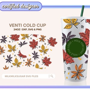 FALL LEAVES ⟡ fall or autumn Sbux venti svg cut wrap file, pumpkins svg, hello fall svg, svg wrap files for cricut & silhouette, bundle