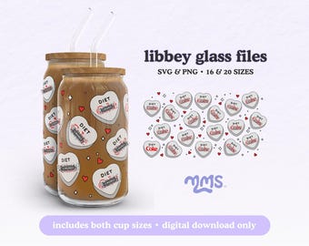Diet Cola Candy Hearts Libbey 16oz and 20oz Can Glass Wrap, Conversation Hearts Svg, Valentines Libbey Libbey, Sweetheart Candy Svg | Coke