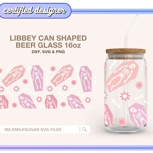 SILLY SKELETONS ⟡ spooky halloween svg file cup wrap for libbey 16oz beer can glass, includes svg dxf png cut files, Cricut and Silhouette