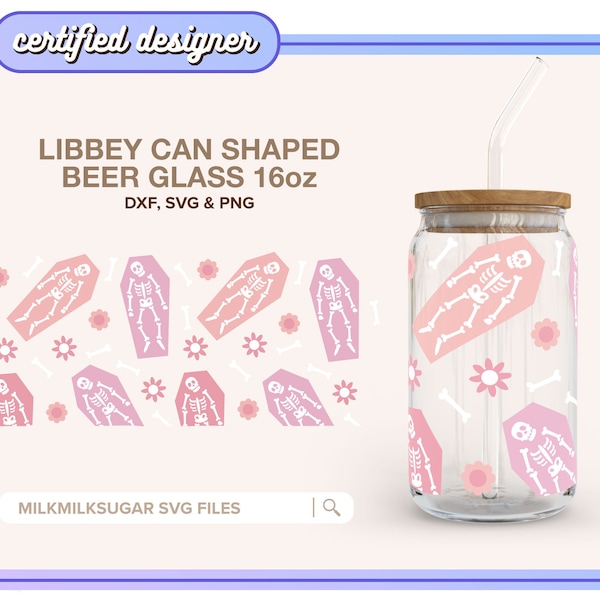 SILLY SKELETONS ⟡ spooky halloween svg file cup wrap for libbey 16oz beer can glass, includes svg dxf png cut files, Cricut and Silhouette