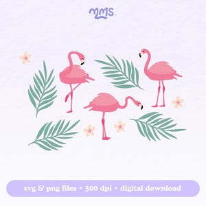 Flamingo-Svg-Schnittdatei für Cricut oder Silhouette, tropische Blätter Flamingo-Sublimation, Flamingo-Png-Clipart, Cut-Datei-Bundle, Florida-Svg