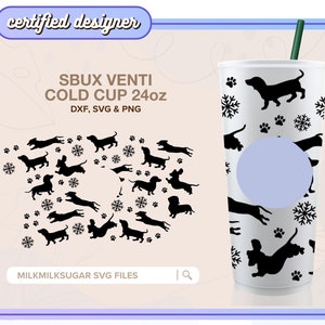 DACHSHUND through THE SNOW ⟡ Seamless Wrap  Wrap ⟡ Sbux Cup ⟡ Reusable  ⟡ png ⟡ dxf ⟡ Custom file ⟡ Cricut ⟡ Silhouette ⟡ Cameo