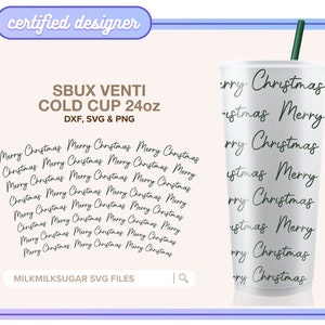 MERRY CHRISTMAS SVG Wrap For 24oz Venti Cold Cups No Hole, Christmas Svg, Merry Christmas Wrap, Holiday Svg, Cut Files Svg Dxf & Png | Words