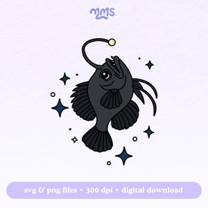 Archivo de corte Svg de pez rape para Cricut, lindo pez rape Svg, diablo marino negro Png para calcomanías, marcadores, camisetas, tazas Libbey y llaveros