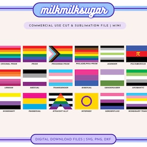 Drapeaux de la fierté SVG coupe fichier pour Cricut ou Silhouette, conception par sublimation de fierté, drapeau arc-en-ciel Svg, Gay Pride Svg, Lgbtq + Svg Bundle