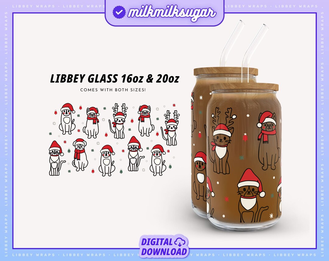 Christmas Cats and Dogs Svg Wrap for Libbey 16oz 20oz Can Glass Wrap ...