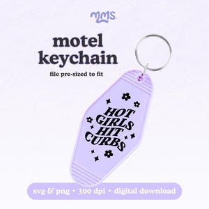 Plantilla de llavero de motel, diseño de chicas atractivas en la acera, llavero retro SVG/PNG