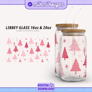 Christmas Trees Libbey 16oz and 20oz Can Glass Wrap, Pastel Christmas Svg, Cute and Trendy Christmas Libbey Wrap, Winter Wrap | Pink Pines