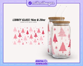 Christmas Trees Libbey 16oz and 20oz Can Glass Wrap, Pastel Christmas Svg, Cute and Trendy Christmas Libbey Wrap, Winter Wrap | Pink Pines
