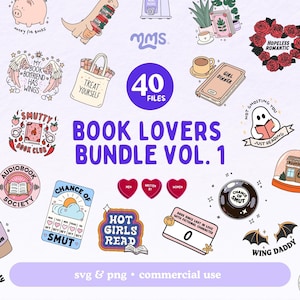 Pacchetto di clipart SVG PNG per amanti dei libri, file di taglio per Cricut, PNG per lettura libresca per adesivi, segnalibri, magliette, Libbey Cup, portachiavi / Vol. 1