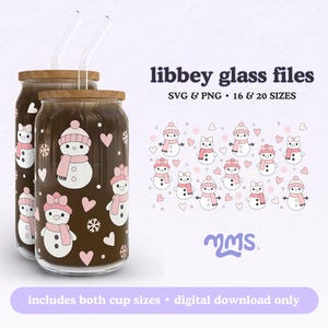 Christmas Snowmen Svg Wrap For Libbey 16oz and 20oz Can Glass Wrap, Cute Girly Christmas Libbey, Winter Cup Wrap | Snow Girls