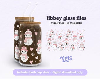 Christmas Snowmen Svg Wrap For Libbey 16oz and 20oz Can Glass Wrap, Cute Girly Christmas Libbey, Winter Cup Wrap | Snow Girls