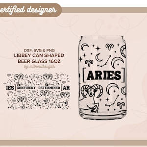 WIDDER | Astrologie, Sternzeichen svg libbey 16 Unzen Bierdose Glas svg cut wrap Datei, svg wrap-Dateien für Cricut, enthält png, svg & dxf
