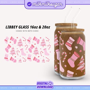 Girly Christmas Svg Wrap For Libbey 16oz, 20oz Can Glass Wrap, Cute Christmas Wrap, Holiday Svg, Pink Christmas Libbey Svg, Trendy Christmas