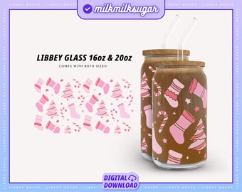 Girly Christmas Svg Wrap For Libbey 16oz, 20oz Can Glass Wrap, Cute Christmas Wrap, Holiday Svg, Pink Christmas Libbey Svg, Trendy Christmas