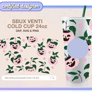 KÜRBIS PFLANZEN SVG für Sbux Venti Kaltschale, Boho Halloween SVG für 24 Unzen Becher, Herbst Kürbis geschnitten die Datei einschließlich Dxf, Png, SVG
