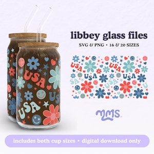 4 JULI SVG wrap voor Libbey 16oz & 20oz blikje glas, gesneden bestand, patriottische Af Svg, Amerikaanse Svg, Independence Day Svg, 4 juli Libbey Svg