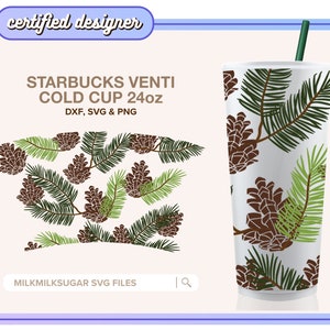 POMMES DE PIN PERKY sans trou Noël, fichiers svg vacances vacances pour tasse de la taille de venti sans trou ⟡ fichiers Sbux pour cricut ⟡ lot svg