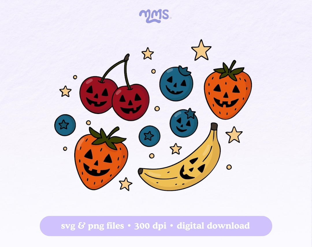 Spooky Fruit SVG PNG Bundle, Halloween Cherry Strawberry Banana ...
