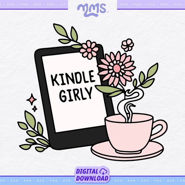 Kindle Girly Svg Png For Cricut, Emotional Support Kindle Svg, Ereader Ebook Svg For Stickers, Bookmarks, Shirts, Libbey Cups & Keychains