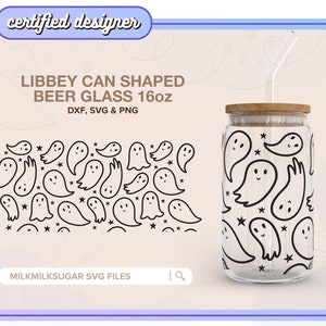 GLEEFUL GHOSTS ⟡ ghosts, halloween svg libbey 16oz can shaped glass svg file cup wrap / svg, dxf & png cut file for Cricut and Silhouette