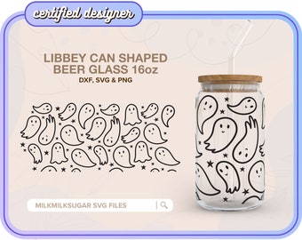 GLEEFUL GHOSTS ⟡ ghosts, halloween svg libbey 16oz can shaped glass svg file cup wrap / svg, dxf & png cut file for Cricut and Silhouette