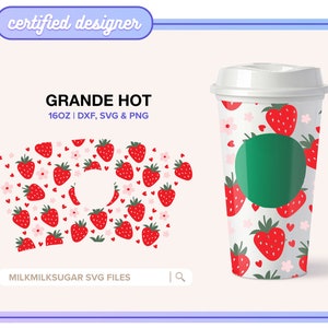 BERRY HEARTS SVG Wrap For 16oz Grande Hot Cup, Grande Svg, Valentines Day Svg, Fruit Heart Cup Wrap, Trendy Cut Files Dxf Png Svg