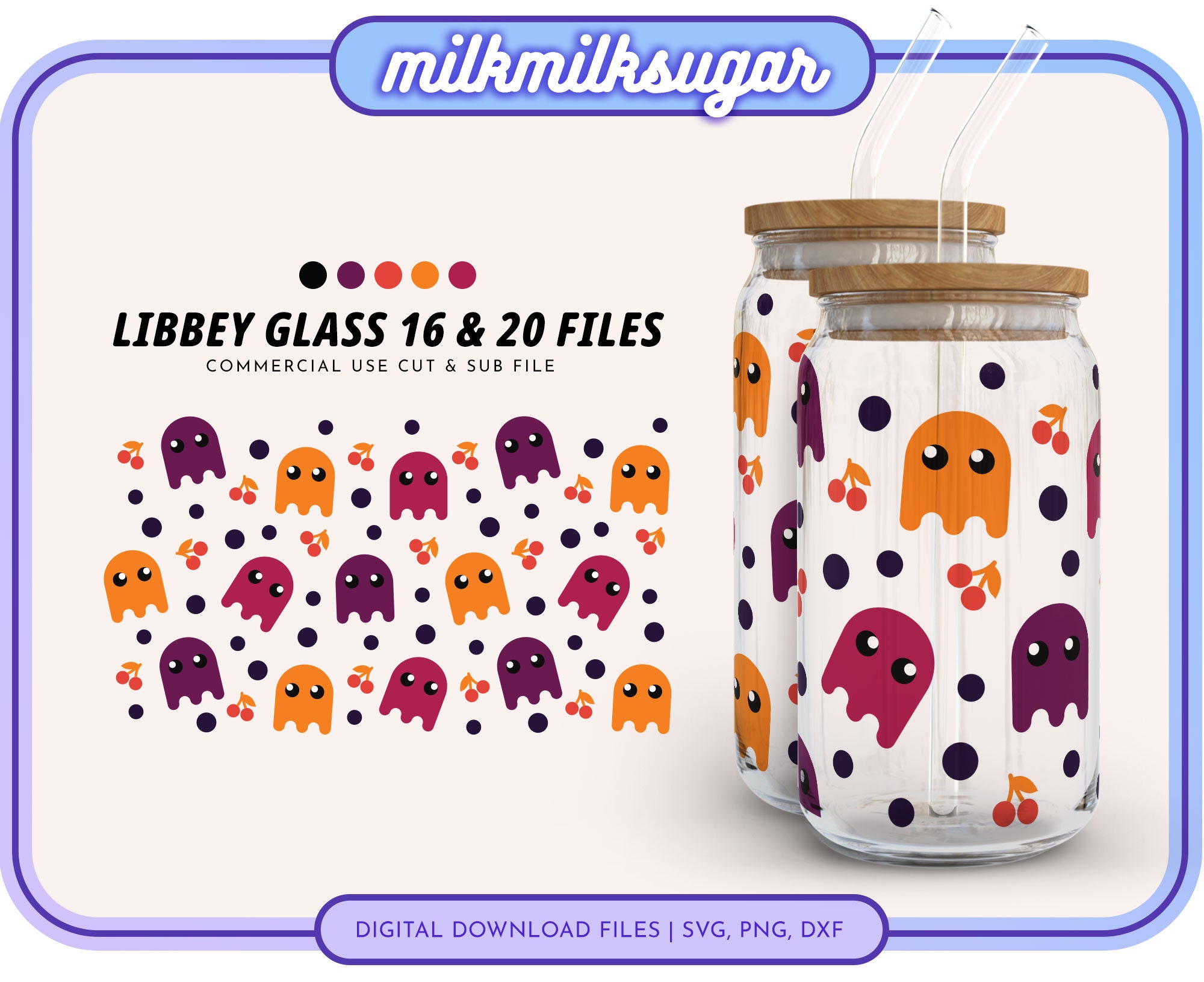 CUTE GHOSTS SVG Wrap for Libbey 16oz & 20oz Can Glass Wrap, Ghost ...