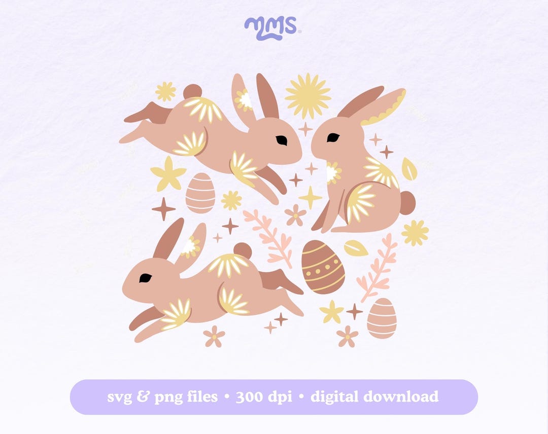 Floral Bunny Svg & Png, Spring Bundle Png, Easter Bunny Svg File, Bunny ...
